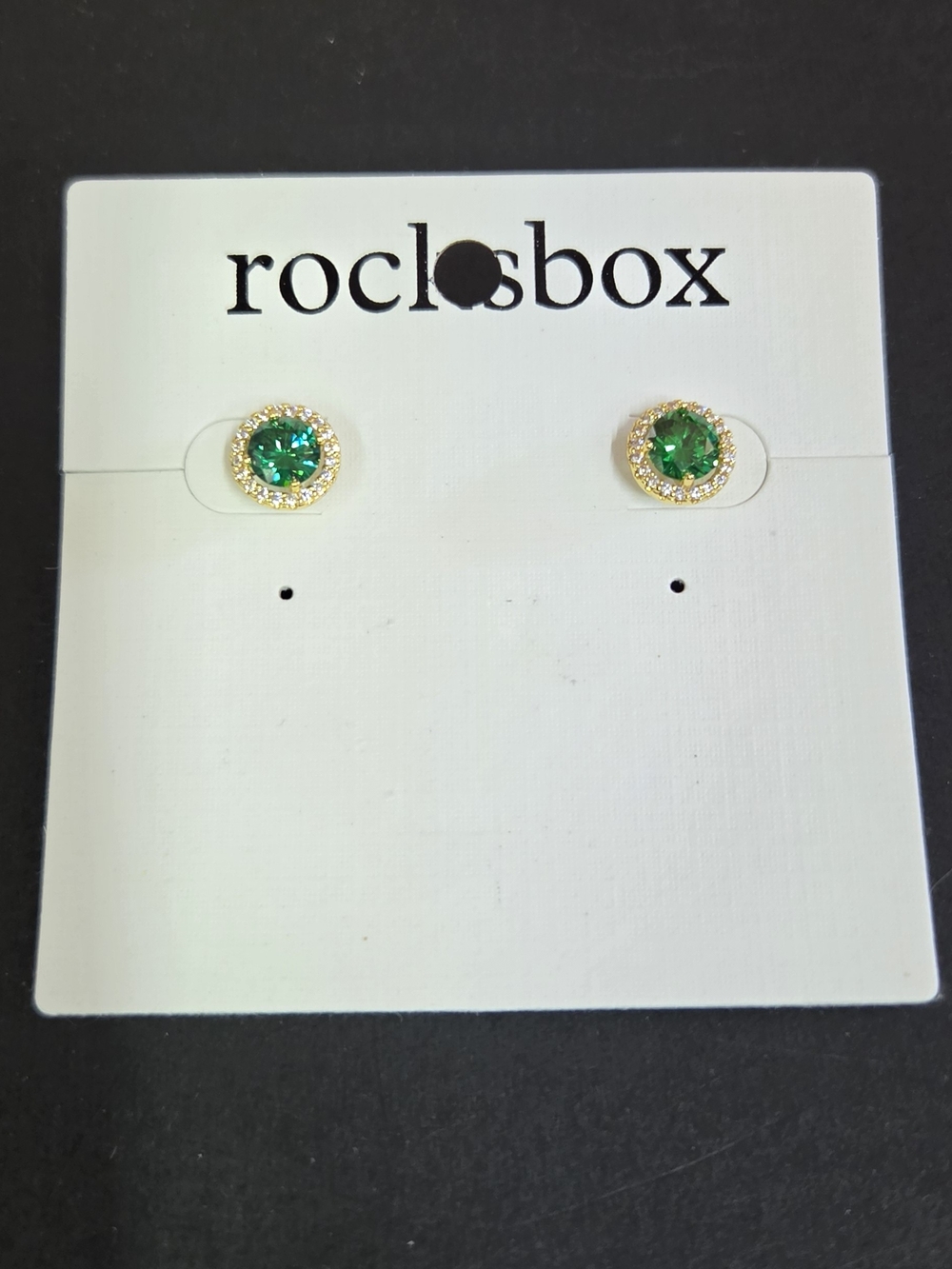 RocksBox Gold Halo Emerald Crystal Stud Earrings